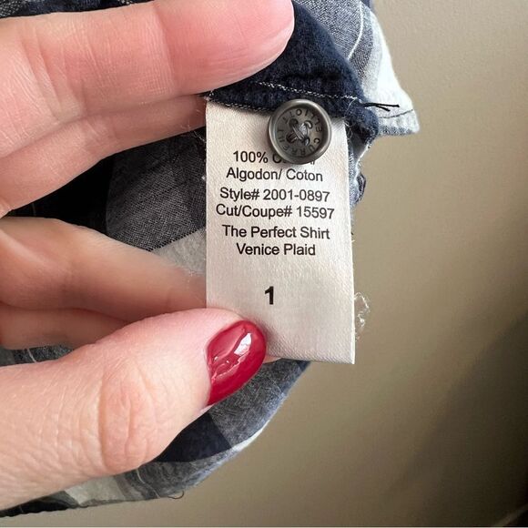 ✨ Current/Elliott Women’s Blue White Plaid The Perfect Shirt Venice Plaid 1 S - Picture 6 of 13